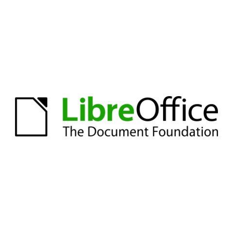 LibreOffice Logo LibreOffice de The Document Foundation, texte noir et vert accompagné d’une feuille stylisée